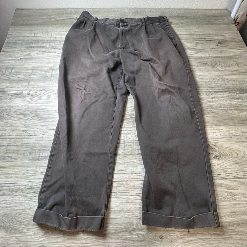 Lands' End Pleated Chino Pants Mens 37 Charcoal Grey Distressed‎ Cotton Cuffed